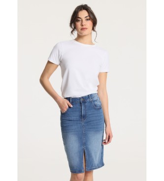 Victorio & Lucchino, V&L para mujer. 315018029 Falda tejana media con apertura frontal lavado medio azul (29), Casual, Algodón, Denim