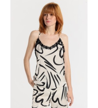 Victorio & Lucchino, V&L para mujer. 330078044 Top lencero estampado con tirantes blanco (M), Homewear, Poliéster, Sin mangas / Tirantes
