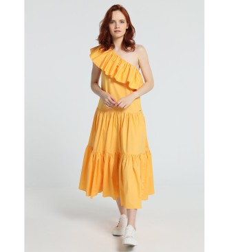 Victorio & Lucchino, V&L para mujer. 3593738 Vestido corte midi con el hombro al aire amarillo (S), Casual, Algodón, Una manga