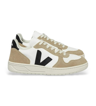 VEJAvoor mannen. VX0503138 Leren sportschoenen V-10 wit, beige (44), Leer, Plat, Veters, Casual