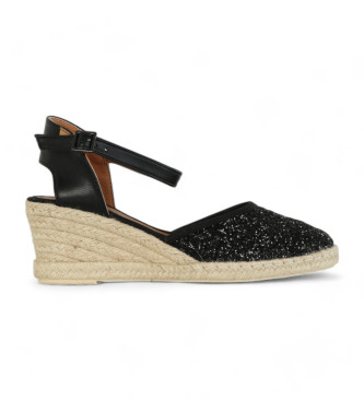 Verbenas para mujer. 0601540568 Cuñas Malena Glitter negro (36), 3 a 5cm, Serraje, Hebilla, Casual, Fiesta, Verbenas outlet 2024.