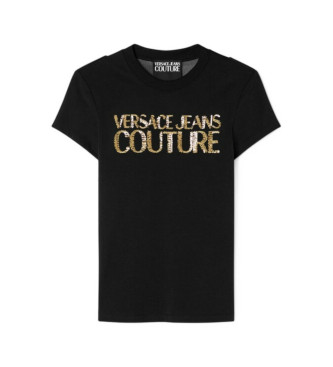Versace Jeans Couture para hombre. 78HAHE00-CJ02E Camiseta Institutional Logo con cristales negro (L), Casual, Algodón, Manga corta