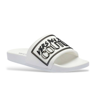Versace Jeans Couture para hombre. 78YA3SQ3-ZSC22 Chanclas logotipo blanco (39), Plano, Ninguno, Casual, Beachwear