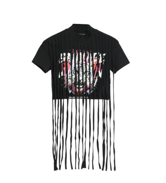 Versace Jeans Couture para mujer. 78HAHE01-CJ02E Camiseta Flecos negro (M), Casual, Algodón, Manga corta