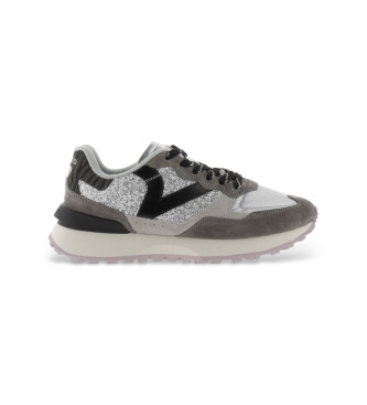 Victoria para mujer. 8807103 Zapatillas de Piel Rush-Metal Glitter gris (38), Plano, 1 a 3cm, Cordones, Casual, Victoria outlet 2024.