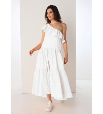Victorio & Lucchino, V&Lvoor vrouwen. 3593738 Witte midi-jurk met off-the-shoulder schouders (L), Casual, Katoen, Mouwloos / spaghettibandje