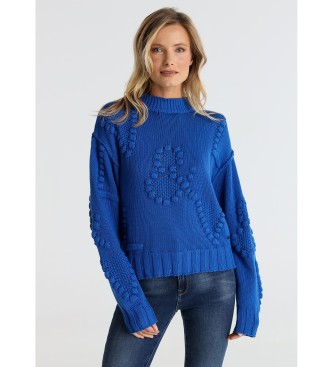Victorio & Lucchino, V&L para mujer. 350028050 Jersey de punto con bodoques en forma de letras azul (M), Casual, Algodón, Manga larga