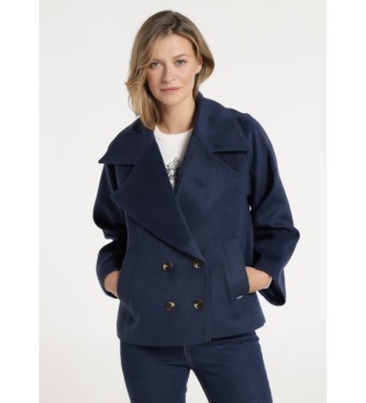 Victorio & Lucchino, V&Lvoor vrouwen. 390098207 Marine Kort Jasje (5 = XL), Casual, Polyester, Marineblauw