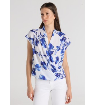 Victorio & Lucchino, V&L para mujer. 330448146 Blusa manga corta con detalle recogido blanco, azul (S), Casual, Poliéster