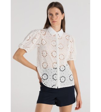 Victorio & Lucchino, V&L para mujer. 330338127 Blusa Manga corta troquelada blanco (XL), Casual, Algodón