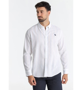 Victorio & Lucchino, V&L para hombre. 640327202 Camisa estampado de rayas blanco, azul (L), Casual, Algodón, Manga larga