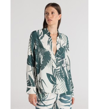 Victorio & Lucchino, V&L para mujer. 330308133 Camisa Manga larga estampado tropic verde (S), Casual, Viscosa