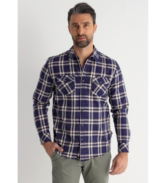 Victorio & Lucchino, V&L para hombre. 640237138 Camisa de cuadros manga larga con bolsillos azul (3XL), Casual, Algodón
