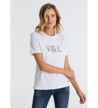 Victorio & Lucchino, V&L para mujer. 320188062 Camiseta con logo joya blanco (XS), Casual, Algodón, Manga corta
