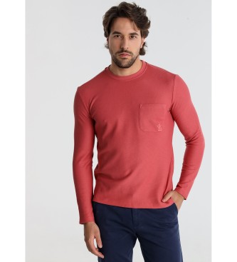 Victorio & Lucchino, V&L para hombre. 650237131 Camiseta con bolsillo en el pecho tejido jacquard rojo (3XL), Casual, Algodón, Manga larga
