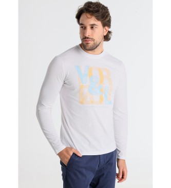 Camiseta de manga larga con gráfica en el pecho blanco (XL), Casual, Algodón