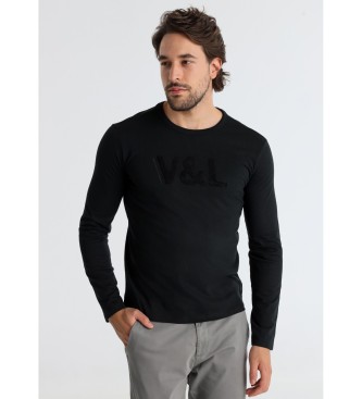 Camiseta Chenilla negro (L), Casual, Algodón, Manga larga