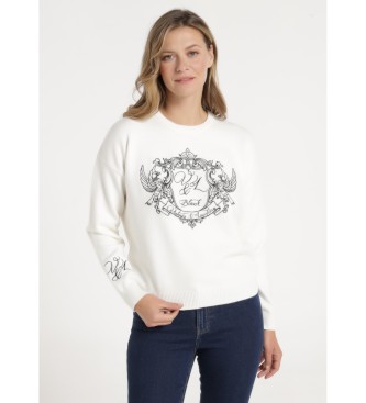 Victorio & Lucchino, V&Lvoor vrouwen. 350198178 Trui met geborduurd wit lurex (3 = M), Casual, Viscose, Lange mouwen