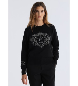Victorio & Lucchino, V&Lvoor vrouwen. 350198178 Trui met geborduurd zwart lurex (2 = S), Casual, Viscose, Lange mouwen
