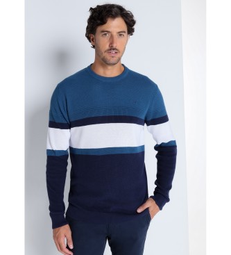 Victorio & Lucchino, V&L para hombre. 4642593 Jersey cuello caja con franjas azul (XXL), Casual, Algodón, Manga larga