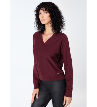 Victorio & Lucchino, V&L para mujer. 3635769 Jersey cuello pico con detalle escote granate (S), Casual, Algodón, Manga larga, Victorio & Luc