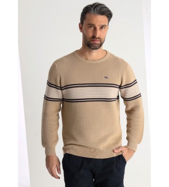 Victorio & Lucchino, V&L para hombre. 670187139 Jersey franjas tejido otoman beige (XXL), Casual, Algodón, Manga larga