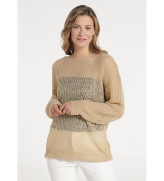 Victorio & Lucchino, V&Lvoor vrouwen. 350228189 Trui van gouden lurex beige (2 = S), Casual, Acryl, Korte mouwen