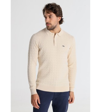 Victorio & Lucchino, V&L para hombre. 630227122 Polo de punto cable beige (S), Casual, Algodón, Manga larga