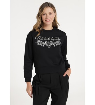 Victorio & Lucchino, V&Lvoor vrouwen. 360068176 Sweater met paillettendetail zwart (5 = XL), Casual, Katoen, Lange mouwen