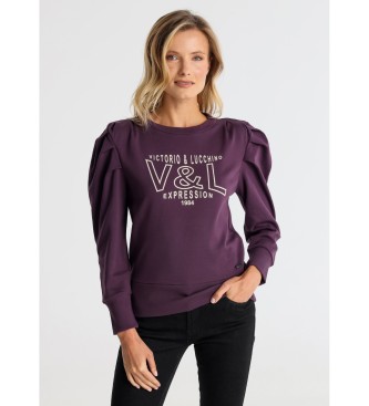 Victorio & Lucchino, V&L para mujer. 360028074 Sudaderas sin capucha con las mangas plisadas lila (XXL), Casual, Algodón, Manga larga
