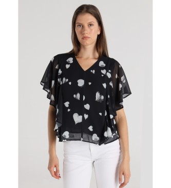 Victorio & Lucchino, V&L para mujer. 330368139 Blusa Mangas de volante escotada negro (XXL), Casual, Poliéster, Manga corta