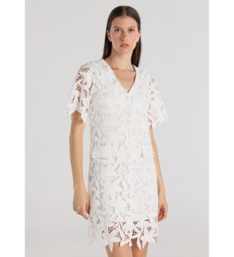 Victorio & Lucchino, V&L para mujer. 340428127 Vestido corto Troquelado con abertura trasera blanco (XS), Casual, Poliéster, Manga corta