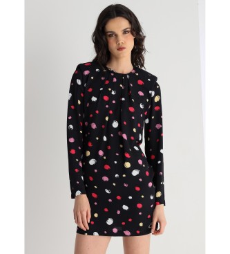 Victorio & Lucchino, V&L para mujer. 340308106 Vestido corto estampado con pliegues en el pecho (XS), Negro, Casual, Viscosa, Manga larga