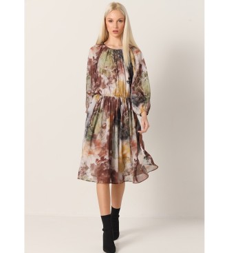 Victorio & Lucchino, V&L para mujer. 3628764 Vestido midi fluido con estampado marrón (S), Casual, Multicolor, Poliéster, Manga larga