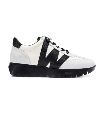 Wonders para mujer. A-2476 Zapatillas de Piel Racer blanco (37), Plano, 1 a 3cm, Cordones, Casual