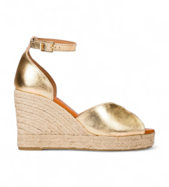 Wondersvoor vrouwen. YH-PI609_4654_6509 Pilar 09 gouden leren espadrilles (38), Leer, Goudkleurig, 5 tot 8 cm, Gesp, Casual