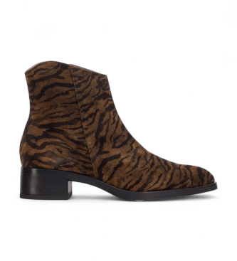 Wonders para mulher. D-1801_4725_9115 Botas de couro Bonjour 01 castanho (37), Marrom, 3 a 5cm, Zíper, Casual, Animal print