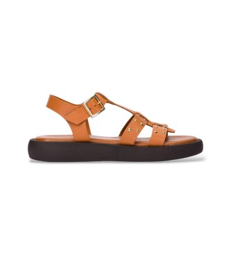 Wonders para mujer. AB-1567 Sandalias de piel Mousse marrón (36), Plano, Hebilla, Casual