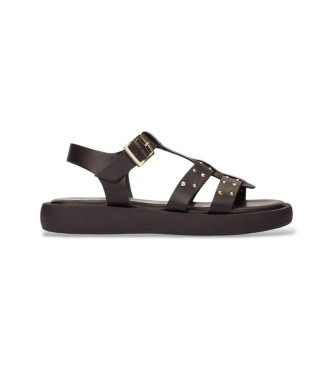 Wonders para mujer. AB-1567 Sandalias de piel Mousse negro (38), Plano, Hebilla, Casual