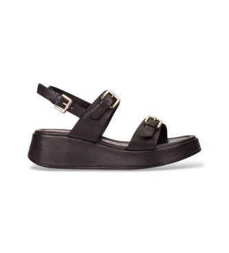 Wonders para mujer. AT-1057 Sandalias de Piel Soft Balance negro (42), 3 a 5cm, Hebilla, Casual