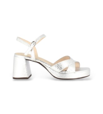 Wonders para mujer. G-6820 Zapatos empeine cruzado plateado (36), 3 a 5cm, Hebilla, Casual, Fiesta