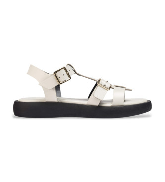 Wonders para mujer. AB-1012 Sandalias de Piel Luz blanco roto (37), Plano, 1 a 3cm, Hebilla, Casual