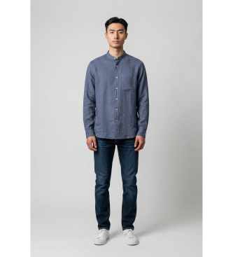 Woolrich para hombre. CFWOSI2034MRUT5284 Camisa Band de Lino marino (XL), Casual, Clásico, Manga larga