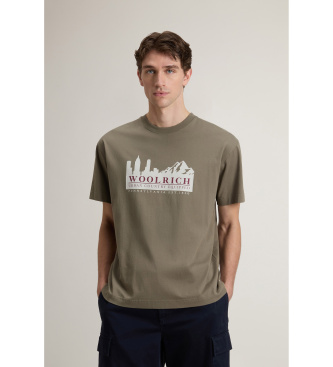 Woolrich para hombre. CFWOTE2010MRUT5334 Camiseta de puro algodón con logotipo verde (M), Casual, Manga corta