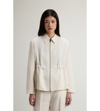 Woolrich para mujer. CFWWOS2021FRUT3043 Chaqueta camisera de mezcla de lino beige (L), Casual, Lyocell