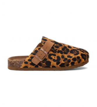 Xti para mujer. 14287106-LEOPARDO Zuecos 142871 marrón (36), Piel, Plano, Ninguno, Casual, Animal print