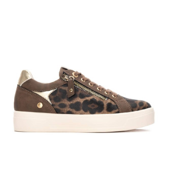 Xti para mujer. 14441402-TAUPE Zapatillas 144414 marrón (37), Plano, Cremallera, Casual, Animal print