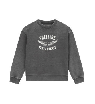 Zadig & Voltaire para niña. X60175 Sudadera de algodón gris (12Años= 150cm), Casual, moda infantil, Zadig & Voltaire outlet 2024.