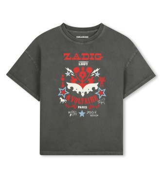 Zadig & Voltaire unisex para niños. X60462 Camiseta M.C. negro grisáceo (12años= 150cm), Casual, Algodón, Manga corta, moda infantil