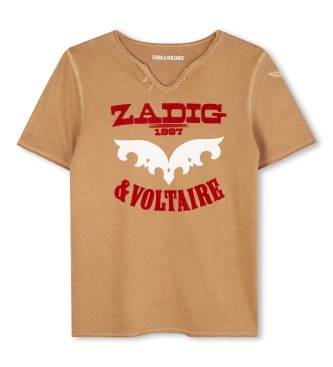 Zadig & Voltaire unisex para niños. X60488 Camiseta M.C. marrón (8Años= 126cm), Casual, Algodón, Manga corta, moda infantil